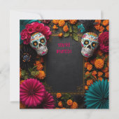 Floral dia de los muertos sugar skull 招待状 (正面)