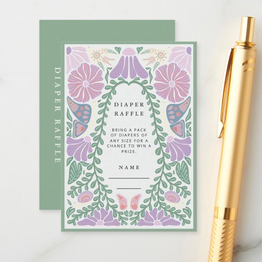 Floral Diaper Raffle Baby Shower Enclosure Card エンクロージャーカード