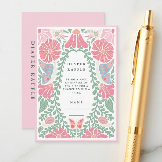Floral Diaper Raffle Baby Shower Enclosure Card エンクロージャーカード