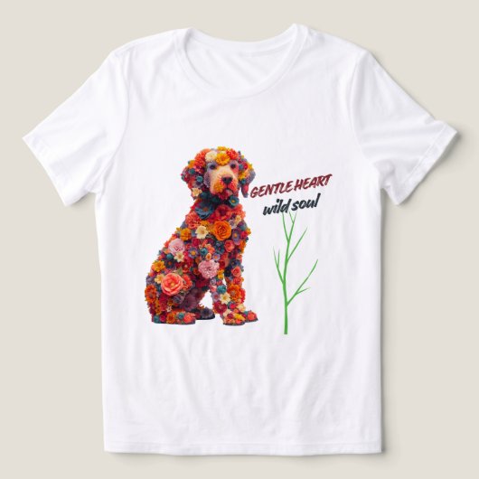 Floral Dog T-Shirt | Cute Flower Puppy Design トライブレンドTシャツ (デザイン正面)