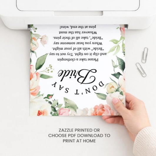 Floral "Don't Say Bride" Bridal Shower Game sign ポスター