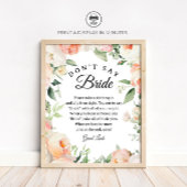 Floral "Don't Say Bride" Bridal Shower Game sign ポスター