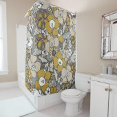 Floral Doodles Mustard Beige Taupe Grey Black シャワーカーテン (インサイチュ)
