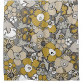 Floral Doodles Mustard Beige Taupe Grey Black シャワーカーテン (正面)