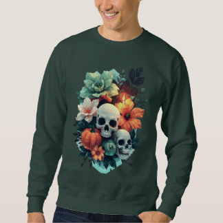 Floral Double Headed Skull with Pumpkin スウェットシャツ
