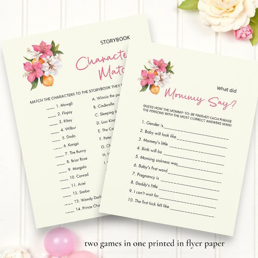 Floral double sided Baby Shower Games チラシ