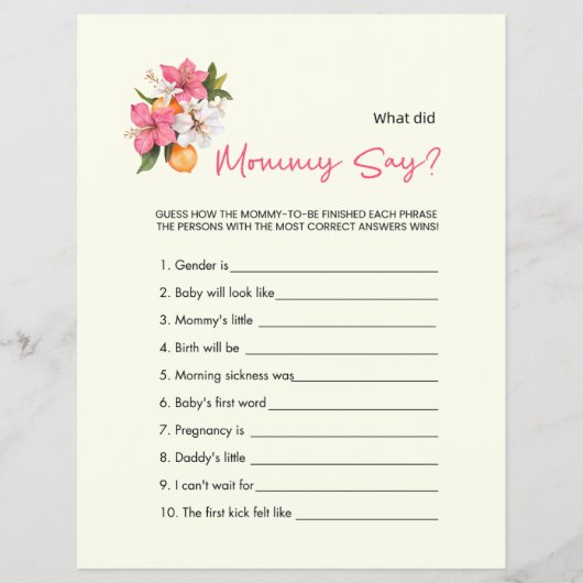 Floral double sided Baby Shower Games チラシ (正面)
