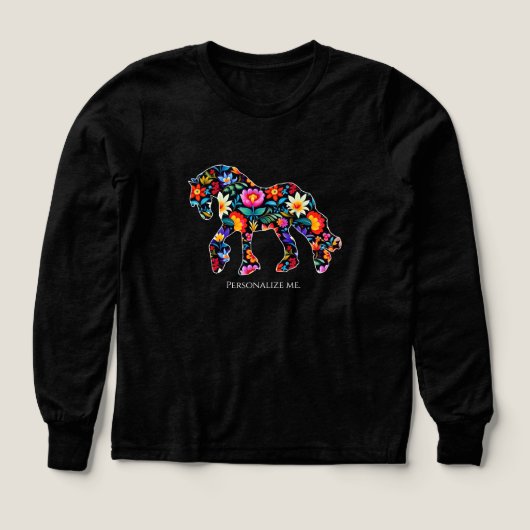 Floral Draft Horse Longsleeve Tshirt for Girls (デザイン正面)