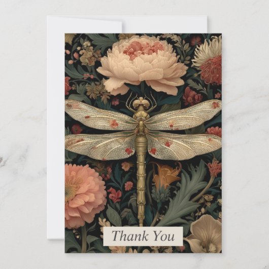 Floral Dragonfly Thank You Card 招待状 (正面)