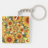Floral Dream, Modern Abstract Flowers Fractal Art キーホルダー (裏面)