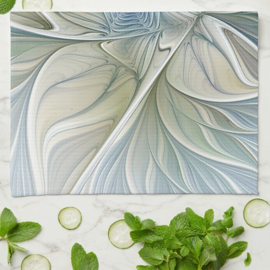 Floral Dream Pattern Abstract Blue Khaki Fractal キッチンタオル (折り畳み)