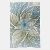 Floral Dream Pattern Abstract Blue Khaki Fractal キッチンタオル (縦)