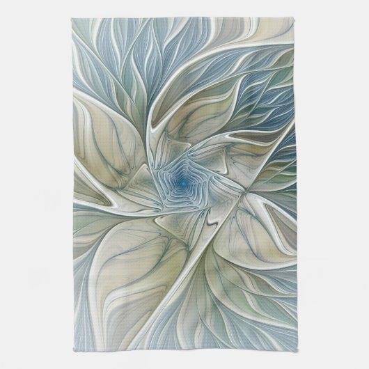 Floral Dream Pattern Abstract Blue Khaki Fractal キッチンタオル (縦)
