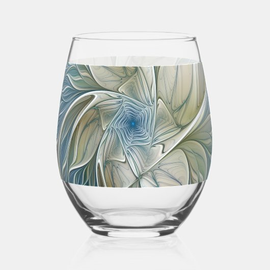 Floral Dream Pattern Abstract Blue Khaki Fractal ステムなしワイングラス (正面)