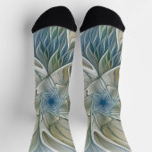 Floral Dream Pattern Abstract Blue Khaki Fractal ソックス (上部)