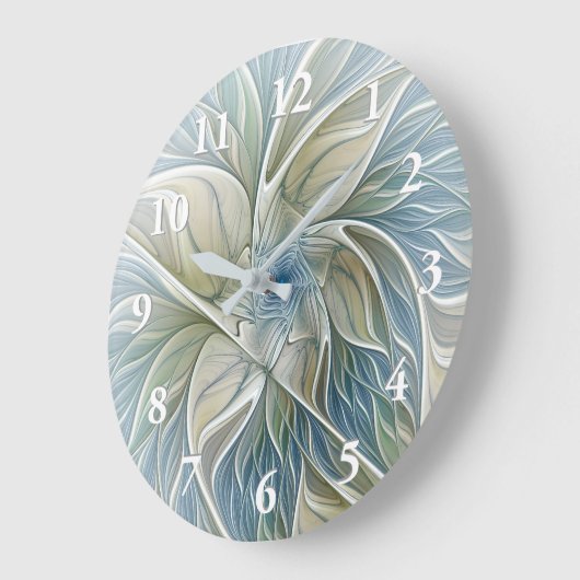 Floral Dream Pattern Abstract Blue Khaki Fractal ラージ壁時計 (傾斜)