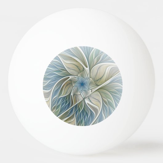 Floral Dream Pattern Abstract Blue Khaki Fractal 卓球ボール (正面)