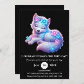 Floral Dreaming Wolf Art Birthday Invitation 招待状 (正面/裏面)