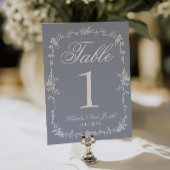 Floral Dusty Blue Botanical Wedding Table Number 招待状