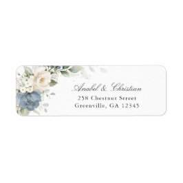 Floral Dusty Blue Greenery Return Address Label ラベル