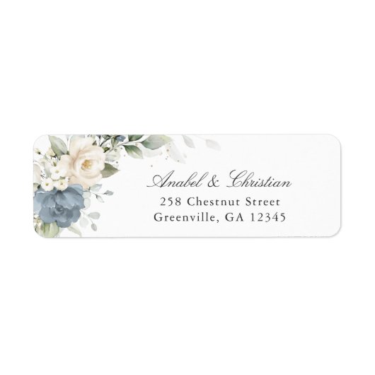 Floral Dusty Blue Greenery Return Address Label ラベル (正面)