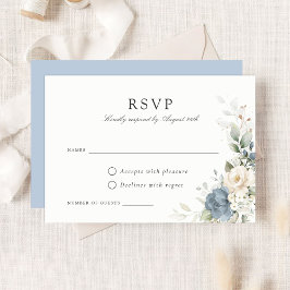 Floral Dusty Blue Greenery Wedding RSVP Card 招待状