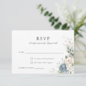 Floral Dusty Blue Greenery Wedding RSVP Card 招待状 (スタンド正面)