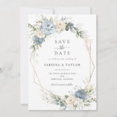 Floral Dusty Blue Greenery Wedding Save The Date 招待状 (正面)