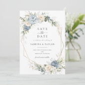 Floral Dusty Blue Greenery Wedding Save The Date 招待状 (スタンド正面)