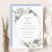 Floral Dusty Blue Greenery Wedding Save The Date 招待状