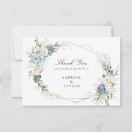 Floral Dusty Blue Greenery Wedding Thank You Card サンキューカード