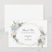 Floral Dusty Blue Greenery Wedding Thank You Card サンキューカード (正面/裏面)