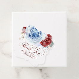 Floral Dusty Blue Red Wedding Thank You フェイバータグ
