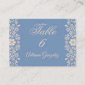 Floral Dusty Blue Wedding  プレイスカード (正面)