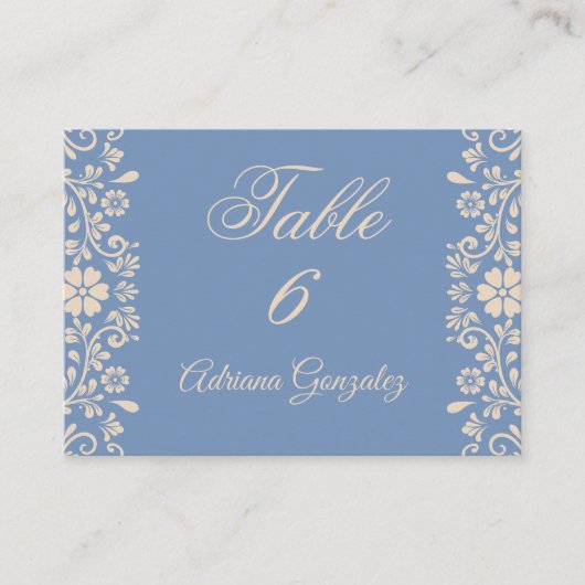 Floral Dusty Blue Wedding  プレイスカード (正面)