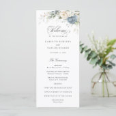 Floral Dusty Blue White Greenery Wedding Program プログラム (スタンド正面)
