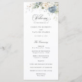Floral Dusty Blue White Greenery Wedding Program プログラム (正面)