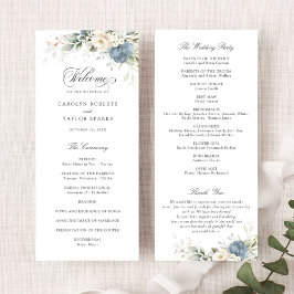 Floral Dusty Blue White Greenery Wedding Program プログラム
