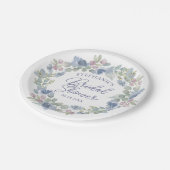 Floral Dusty Blue Wreath Bridal Shower ペーパープレート (アングル)