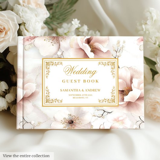 Floral Dusty Pink Ivory Gold Wedding Guest Book ゲストブック