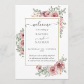 Floral Dusty Rose Elegant Wedding Program 招待状 (正面)