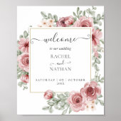 Floral Dusty Rose Gold Wedding Welcome Sign ポスター (正面)