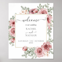 Floral Dusty Rose Gold Wedding Welcome Sign ポスター