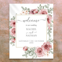 Floral Dusty Rose Gold Wedding Welcome Sign