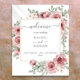 Floral Dusty Rose Gold Wedding Welcome Sign ポスター