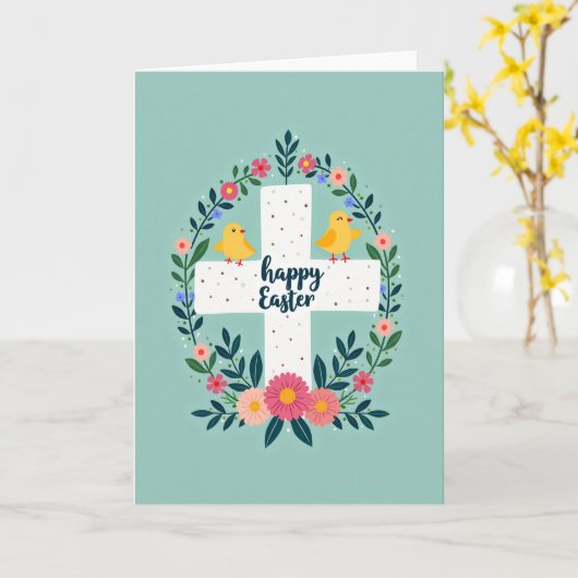 Floral Easter Cross Pattern Card カード (黄色い花)