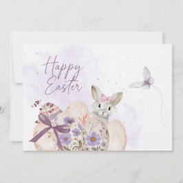 Floral Easter Eggs & Easter Bunny Card 招待状