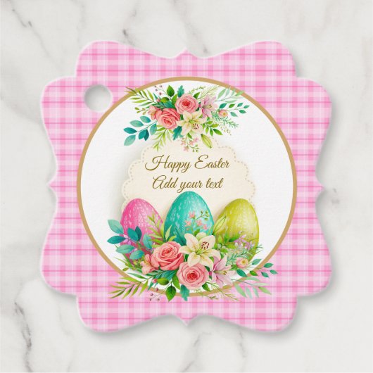 Floral Easter Eggs & Spring Roses Personalized フェイバータグ (正面)
