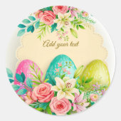 Floral Easter Eggs & Spring Roses Personalized ラウンドシール (正面)