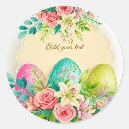 Floral Easter Eggs & Spring Roses Personalized ラウンドシール